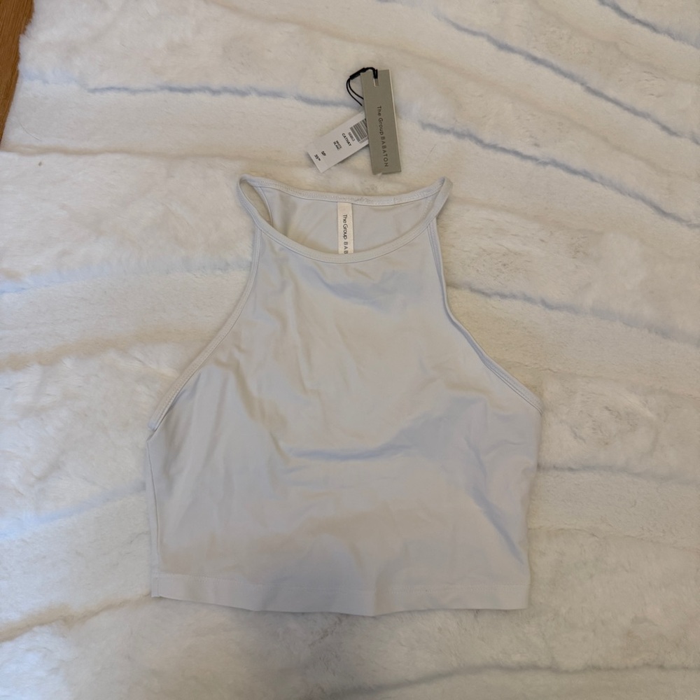 EUC $30 ARITZIA GROUP BY BABATON Crop High-Neck Cathay Tank Top S White